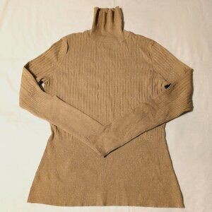 Worthington Vintage Women's Gold Metallic Ribbed Long Sleeves Turtle Neck.